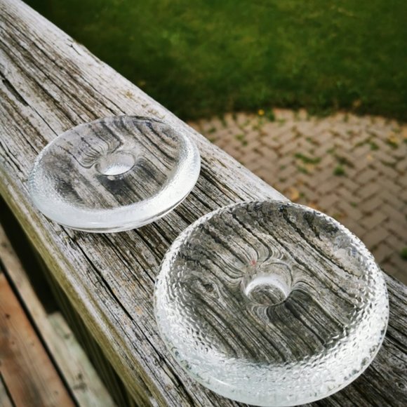 Pair of Discus Shaped Clear Glass Candle Stick Holders - Picture 7 of 13